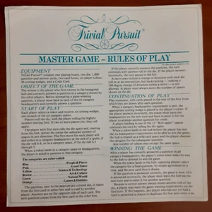 Trivial Pursuit Young Players edition INSTRUCTION SHEET 1984 vintage Master game - Picture 1 of 4