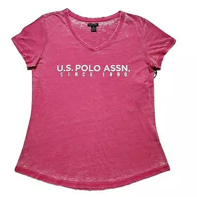 U.S.POLO Women’s Top Tie Dye Short Sleeve V-Neck Size Medium Pink - Image 1 of 4