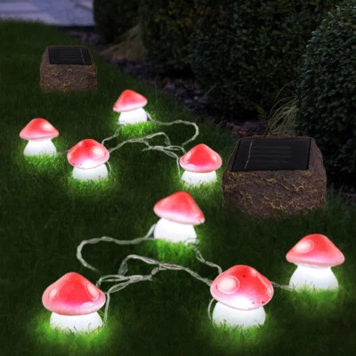 Solarleuchte Außenlampe Lichterkette 12x LED Fliegenpilze Garten Terrasse Deko - Bild 1 von 4