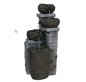 Sunnydaze Decor 30 in. Cascading Stone Bowls Solar Water Fountain LED lights - Picture 1 of 5