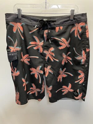 Rip Curl Swim Trunks Black With Pink Blue Palm Trees Sz 34 - Image 1 of 4