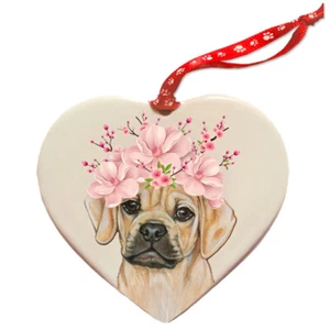 Puggle Dog Porcelain Floral Heart Shaped Ornament Décor Pet Gift - Picture 1 of 2