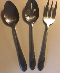 Cambridge Stainless Serving Set Wavy Lines Fork Slotted Spoon And Serving Spoon - Picture 1 of 10