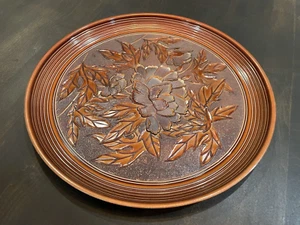 Vintage Japan MCM Faux Wood / Wicker Magnolia / Roses Plastic Serving Tray B122 - Picture 1 of 6