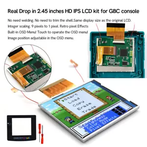 2.45 Inch Same Size Real Drop in IPS LCD Kit+Shell For Game Boy Color FRM ON OFF - Picture 1 of 49