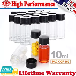 100 Pack 10ml Glass Vials with Screw Caps Clear Liquid Sample Vial Bottles USA - Picture 1 of 9