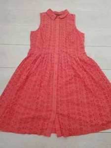 NEXT Shirt Mini Dress Size 14 Red Floral Collar Cotton Sleeveless Holiday Summer - Picture 1 of 7