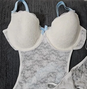 1980's Fredericks Of Hollywood LG White Lace Open Back Maid Lingerie & Thong NOS - Picture 1 of 8