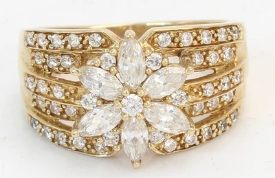 Solid 14k Gold 1ct CZ Ladies Star Snowflake Dinner Cocktail Ring Size 8 1/2 - Image 1 of 4