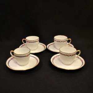 CA Charles Ahrenfeldt Limoges 4 Demitasse Tassen & Untertassen 1894-1910 Floral mit Gold - Bild 1 von 12