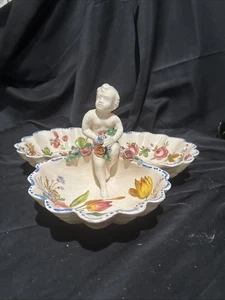 Nove Rose Italy Capadimonte 3 Section Putti Cherub Serving Dish 12 In - Picture 1 of 15
