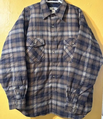 Greatland Plaid Browns  Flannel Quilted Lining Shirt Jacket Shacket Size L - Image 1 of 4