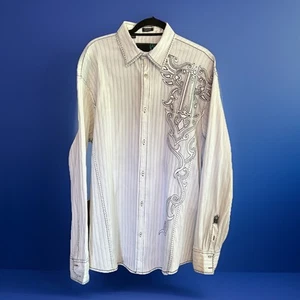 ROAR Herren Langarm Hemd mit Knopfleiste weiß Stickerei Applikation Design Gr. XL - Bild 1 von 11