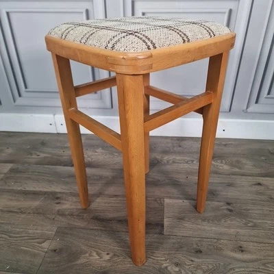 Single Vintage Retro Solid Wooden Mid Century Modern Fabric Kitchen Stool Seat - Image 1 of 4