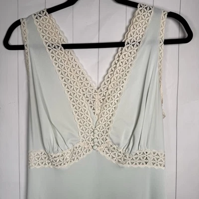 Maxi Vestido de Casa Vintage Vanity Fair Verde Salvia Gasa y Encaje Talla 38 Foto 1 de 4