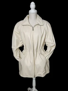 Parka blusa vintage anni 90 L grande donna pelle panna vita stretta di Spiegel - Foto 1 di 8