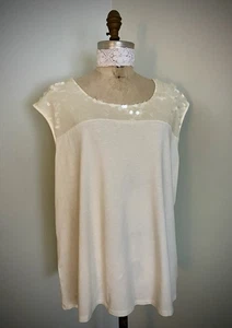 Dana Buchman Tanktop weiches elfenbeinfarben creme GR. 3XL Pailletten - Bild 1 von 6