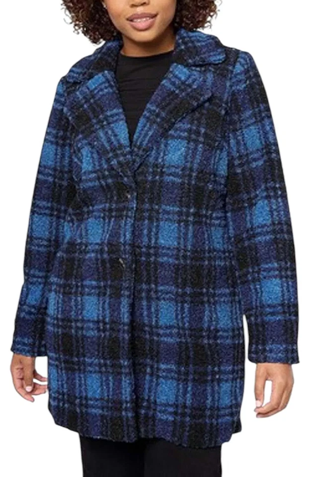 Abrigo de peluche para mujer Joan Rivers a cuadros Sherpa azul marino Foto 1 de 1