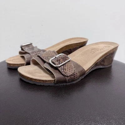 Vionic Taupe Brown Ariana Patent Leather Snakeskin Wedge Slip On Sandals 10 41 - Image 1 of 4