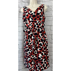 HOBBS Pencil Dress Silk Wool Black Red Animal Print Size 10 Dark Academia Summer - Picture 1 of 10
