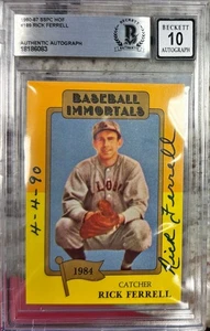19880-1987 SSPC HOF RICK FERRELL AUTO HOF (FALLECIDO) BGS 10 AUTOMÁTICO *6593 - Imagen 1 de 1