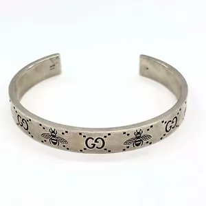 Gucci GG Logo Biene graviert Sterlingsilber 925 Manschette Armband Armreif Größe 17 authentisch - Bild 1 von 7