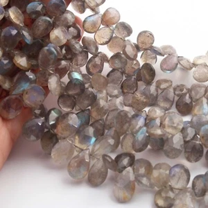 1 Long Strand Labradorite Faceted Briolettes - Pear Shape Briolettes 11mmX7mm - Picture 1 of 1