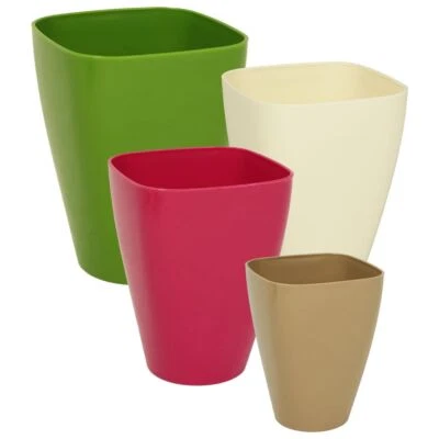 Kunststoff Blumentopf Pflanzkübel Übertopf Quadrat Creme/Beige/Grün/Pink 9-14cm - Bild 1 von 4