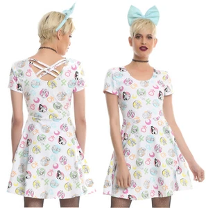 Vestido Sailor Moon Blanco Iconos Espalda Cruzada Ajuste y Acampanado Patinador Disfraz Juegos con disfraces JRS S - Imagen 1 de 5