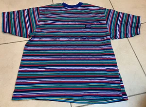 Vintage 90s Billabong T Shirt Medium Multi Color Striped Grunge Surf Skate USA - Picture 1 of 12