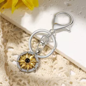 Portachiavi Proiezione Foto Personalizzato Girasole Placcato Oro Acciaio Inox - Foto 1 di 7