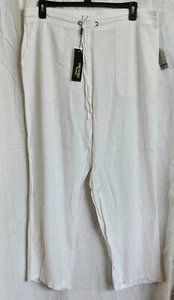 FOR CYNTHIA White Drawstring Wide Leg Linen Blend Pants (Size 2X) - Picture 1 of 5