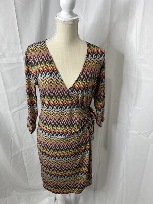 Vestido Emma and Michele para mujer talla S multicolor geométrico tribal envolvente manga 3/4 Foto 1 de 4