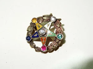 Multicolored Eastern Star (Masonic) 14K Yellow Gold Wreath Pin - Picture 1 of 4