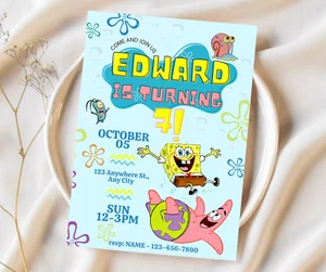 Spongebob birthday party supplies, Spongebob Invitations, Spongebob card - Picture 1 of 6