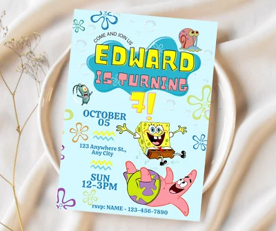 Spongebob birthday party supplies, Spongebob Invitations, Spongebob card - Image 1 of 4
