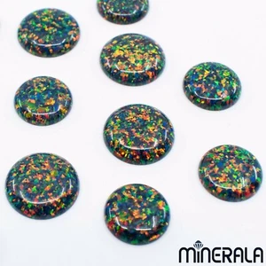 FIRE BLACK SYNTHETIC LAB CREATED OPAL LOOSE ROUND CABOCHON 6mm-14mm WP0276B - Picture 1 of 6