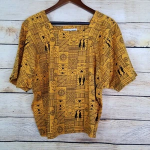 Top oversize vintage Michael Carrie taglia M giallo senape e nero stampa tribale - Foto 1 di 5