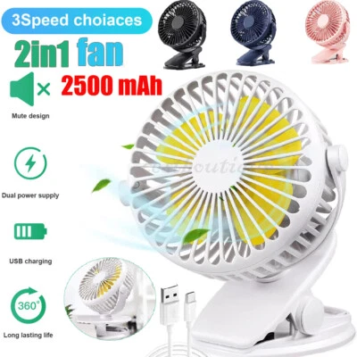 Mini Tisch Lüfter Leise Ventilator Clip Tischventilator mit Akku Leise USB Fan - Bild 1 von 4