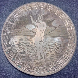Médaille argent gravée main ! club des éloquents - homme nu ! 10-1-1909 ! RARE - Picture 1 of 2
