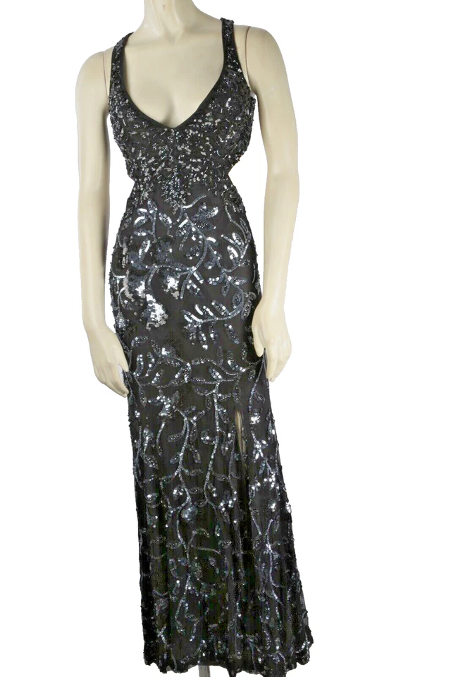 Vintage Cassandra Stone Black Silk Beaded Embroidered Long Dress Size 0 - Image 1 of 4