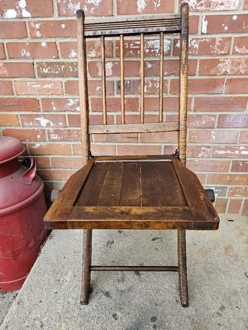 Vintage Wooden Slat Seat Folding Chair Solid Oak Spindle Back #4 Cover