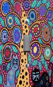 Light Switch Plate & Outlet Covers FUN & COLORFUL ~ ABSTRACT SUNSET CATS - Imagen 1 de 26