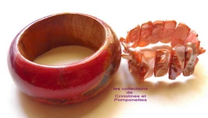 BRACELETS FANTAISIE EN BOIS TEINTE ET NACRE LOT DE 2* - Picture 1 of 1