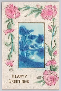 Postcard c1910 Greetings Embossed Airbrushed Flowers - Picture 1 of 2