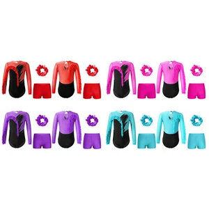 Kids Girls Leotard With Shorts Elastic Waistband Bodysuit And Bottoms Gymnastic - Picture 1 of 57