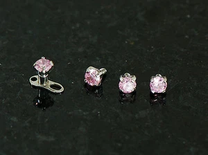 4 Pc 4 mm Pink C.Z. Bling Sparkling Prong Set Gem Dermal Anchors Heads 14g - Picture 1 of 3