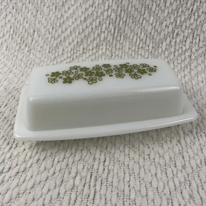 Vintage Pyrex Crazy Daisy Frühlingsblüte grün Milchglas Butterdose mit Deckel - Bild 1 von 18