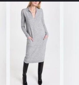 HATCH The Polo Knit Dress Size 1 (2-4 or S)Heather Gray Wool/Camel Blend Pockets - Picture 1 of 22