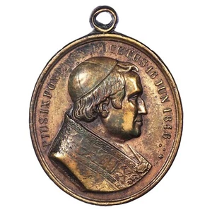 France - médaille pontificale 1846 Pie IX Passage miraculeux du Courbet bronze - Imagen 1 de 2